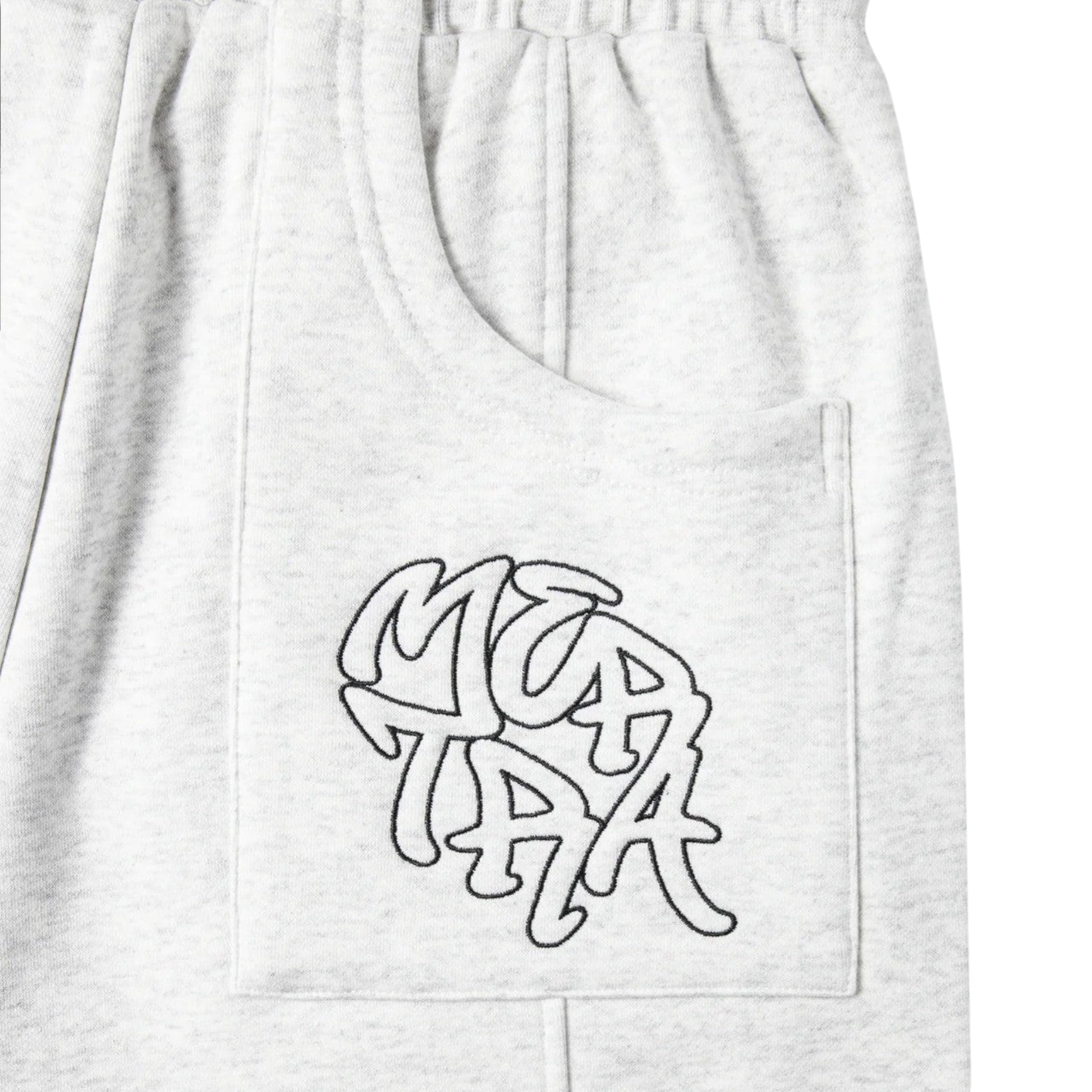 OFFCODE.USA Bigstep Shorts in light grey heathered cotton blend with embroidered logo on pocket.