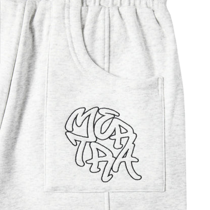 OFFCODE.USA Bigstep Shorts in light grey heathered cotton blend with embroidered logo on pocket.