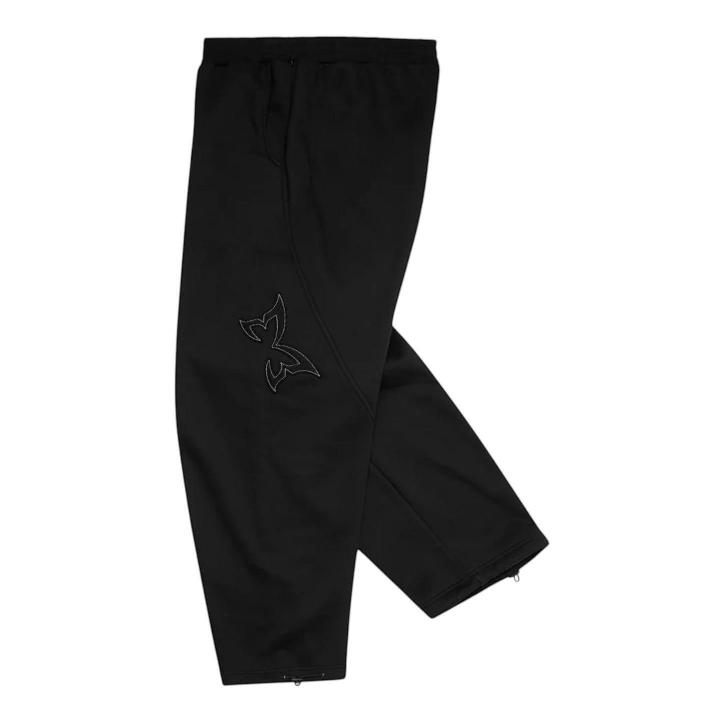 OFFCODE.USA black joggers with inverted signature panelling, applique logos, and ankle toggles.