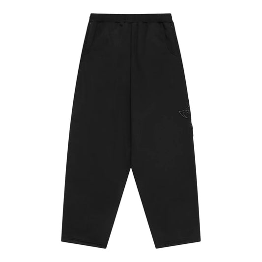 OFFCODE.USA black wide leg joggers with applique logo and hidden zipper pockets.