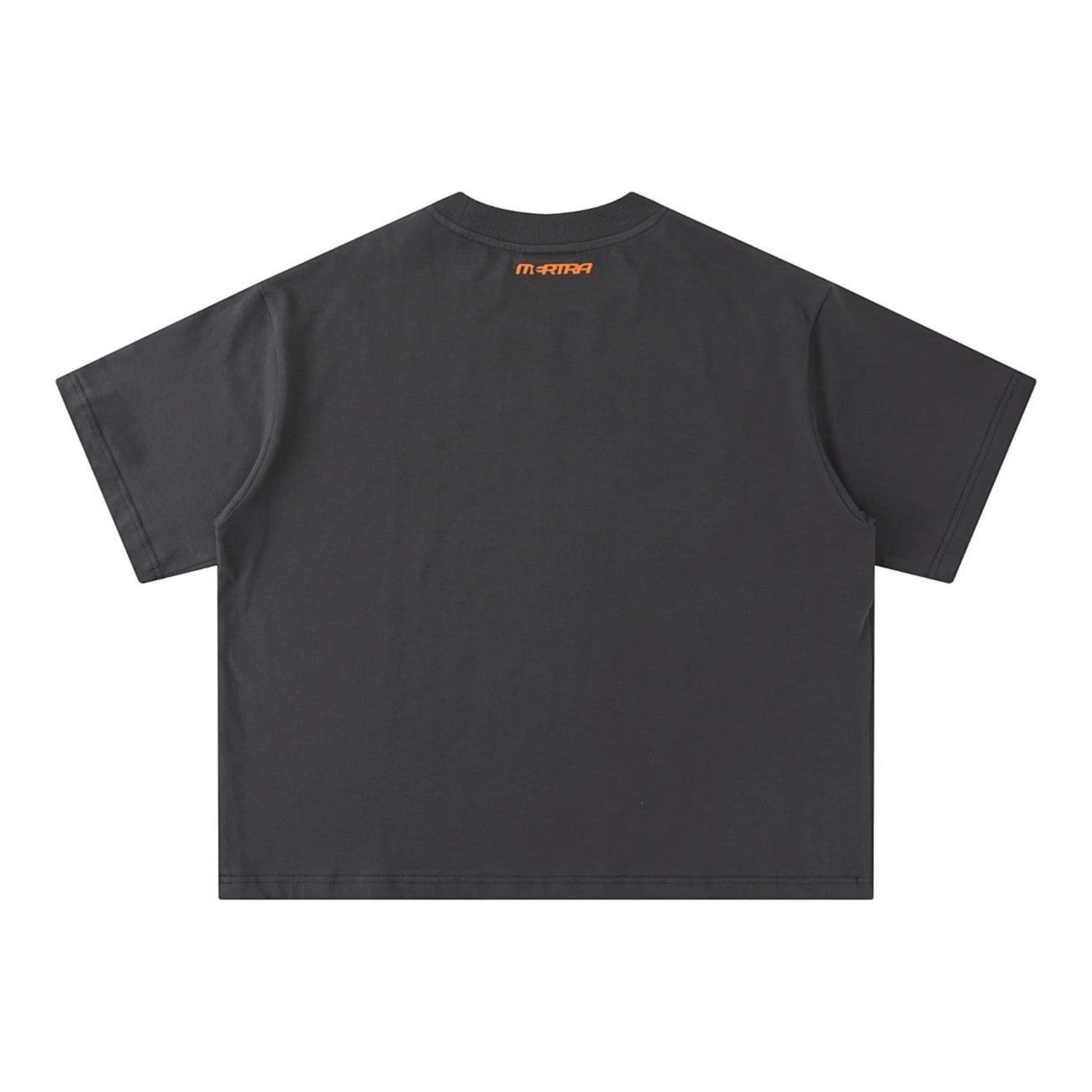 OFFCODE.USA Cracked Tee in charcoal grey, 100% cotton with boxy fit. Features embroidered graphic on back.