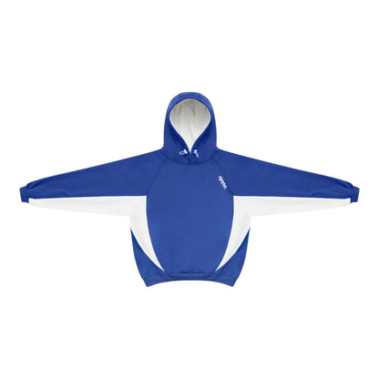 OFFCODE.USA Bigstep Hood blue and white color block hoodie with drawstring hood and logo detail.