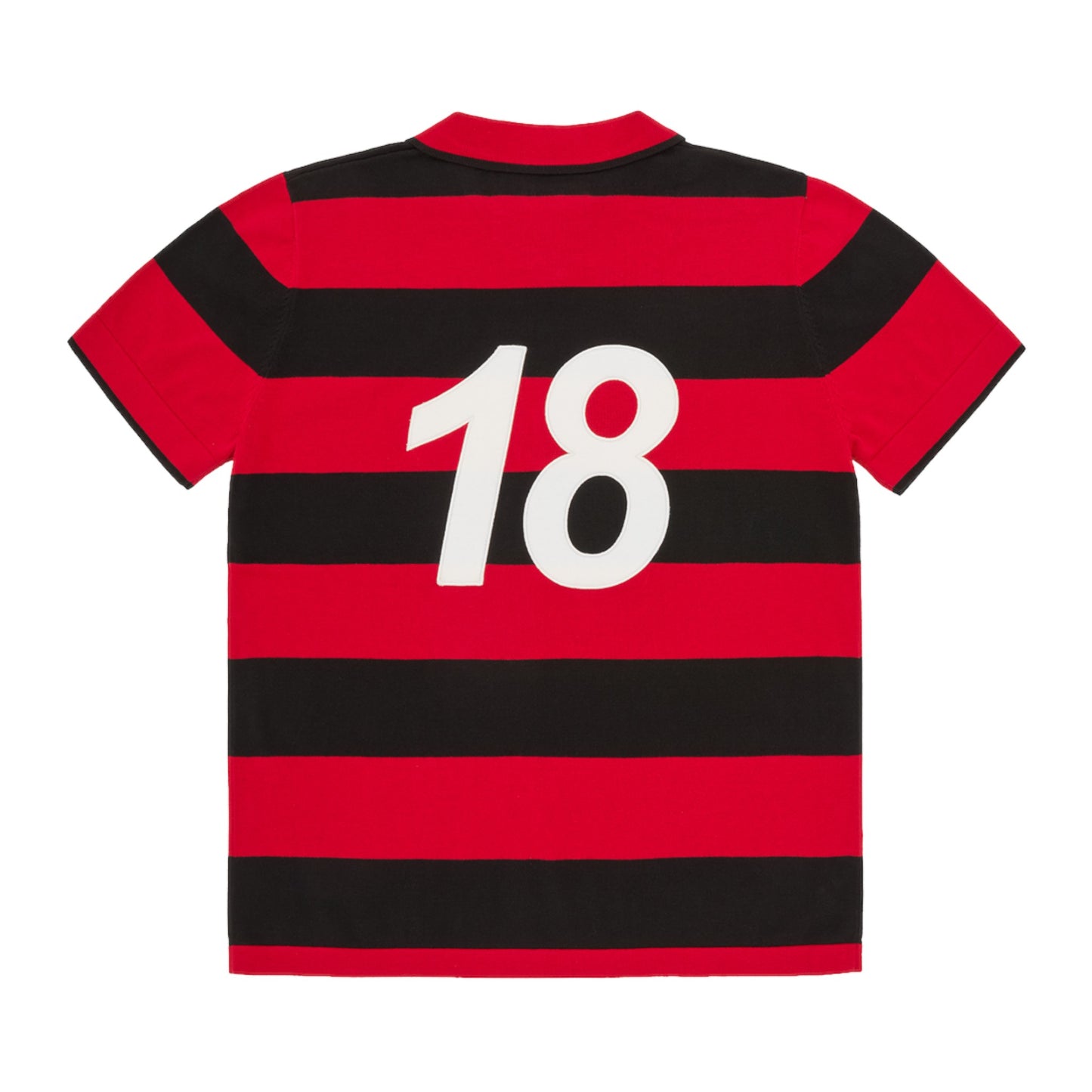OFFCODE.USA red and black striped knit jersey with white number 18 on back. 100% cotton.