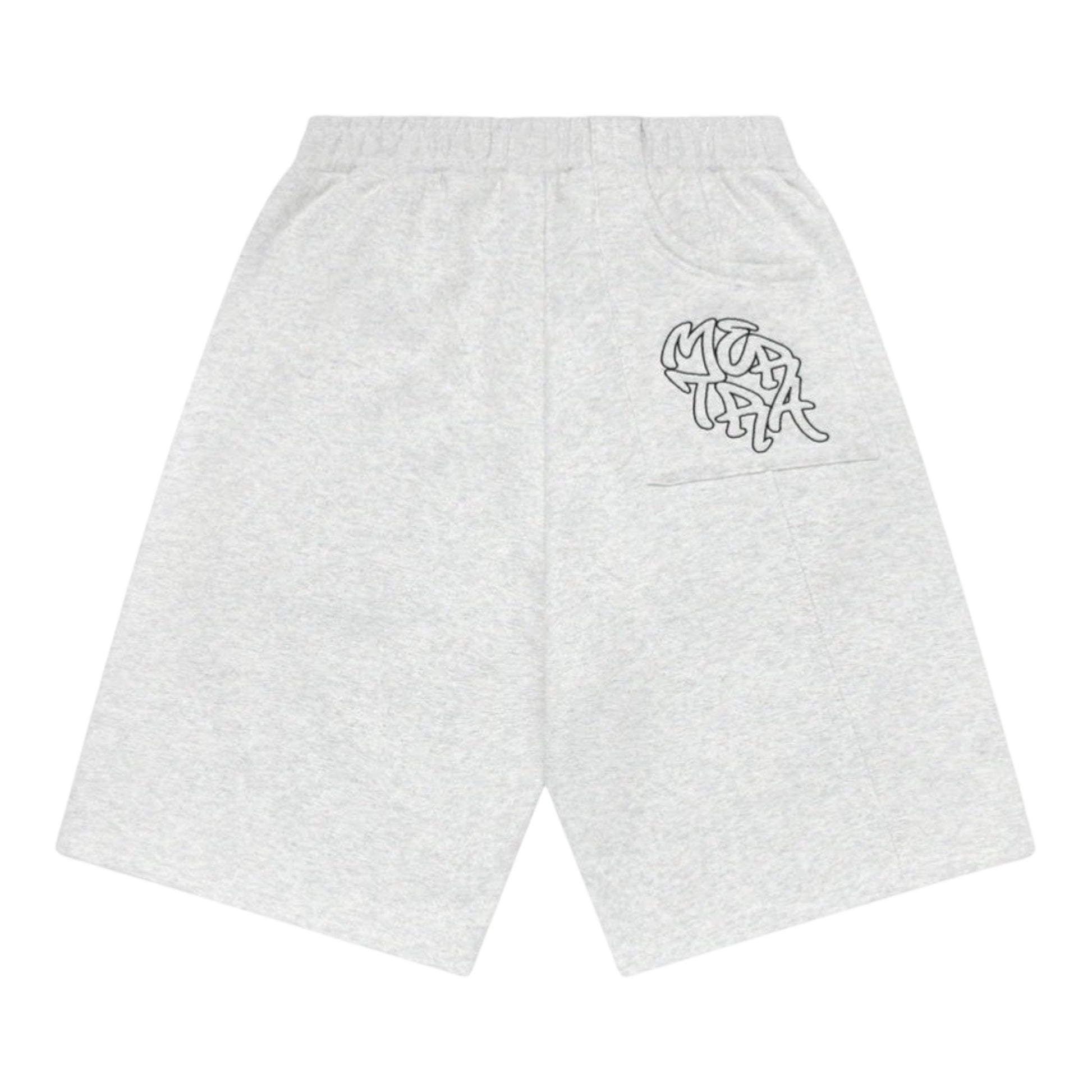 OFFCODE.USA Bigstep Shorts in light grey heathered cotton blend with embroidered logo detail on the left pocket.