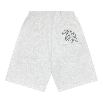 OFFCODE.USA Bigstep Shorts in light grey heathered cotton blend with embroidered logo detail on the left pocket.