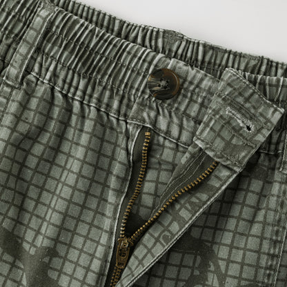 OFFCODE.USA Grid Camo Shorts in 100% cotton with a tortoise shell button and YKK zipper.