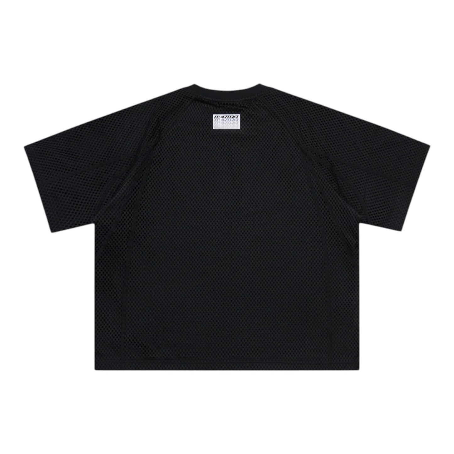 OFFCODE.USA black layered mesh jersey with screen printed graphic and boxy fit.