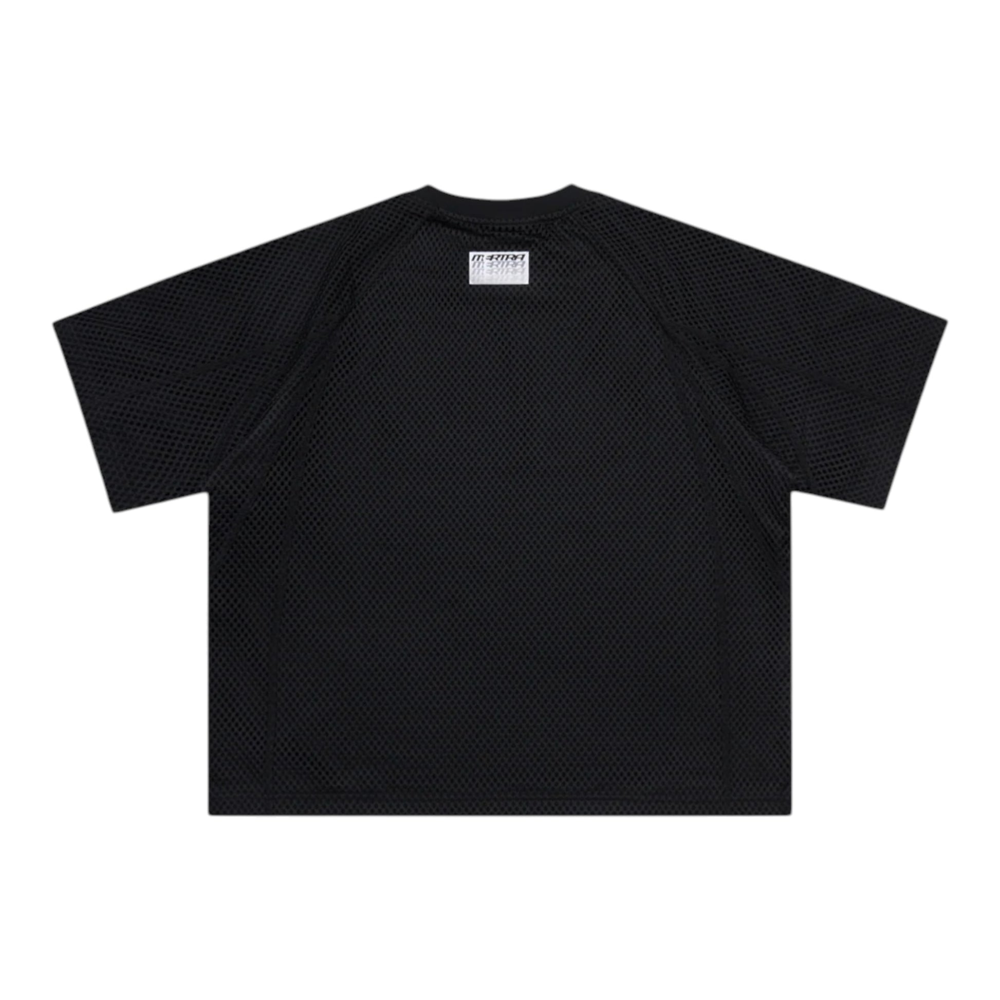OFFCODE.USA black layered mesh jersey with screen printed graphic and boxy fit.