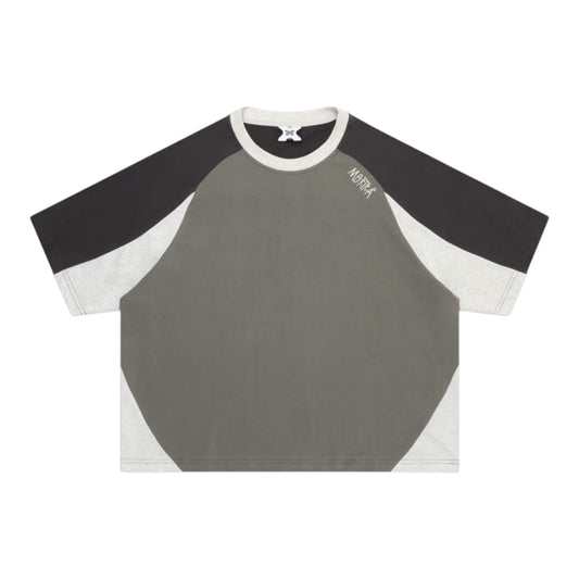 OFFCODE.USA Mantis Tee in slate grey, black, and light grey. 100% cotton with embroidered graphics and raglan cut.