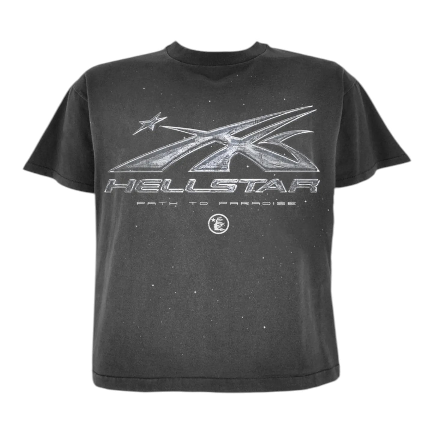 OFFCODE.USA men's washed black short-sleeved t-shirt with distressed graphic print and loose fit.