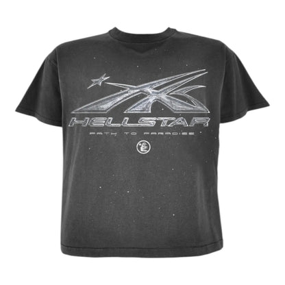 OFFCODE.USA men's washed black short-sleeved t-shirt with distressed graphic print and loose fit.