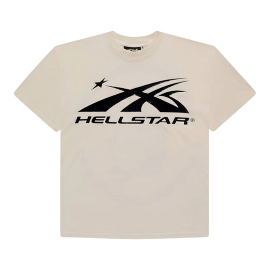 OFFCODE.USA cream short-sleeved pure cotton t-shirt with black Hellstar graphic print.