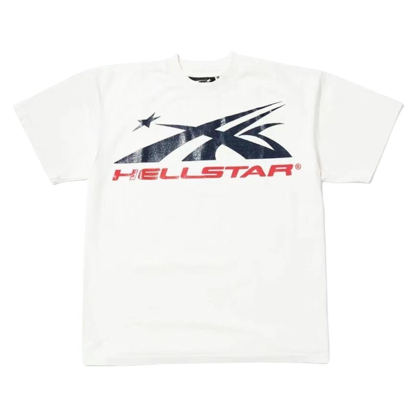 OFFCODE.USA white 100% cotton loose-fit crew neck Hellstar graphic t-shirt with distressed print.