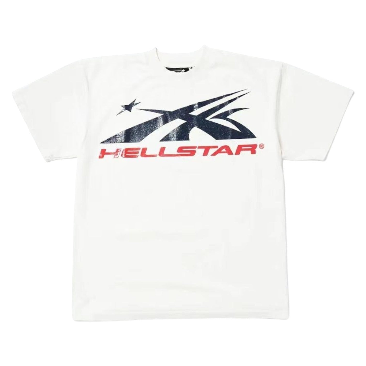 OFFCODE.USA white 100% cotton loose-fit crew neck Hellstar graphic t-shirt with distressed print.