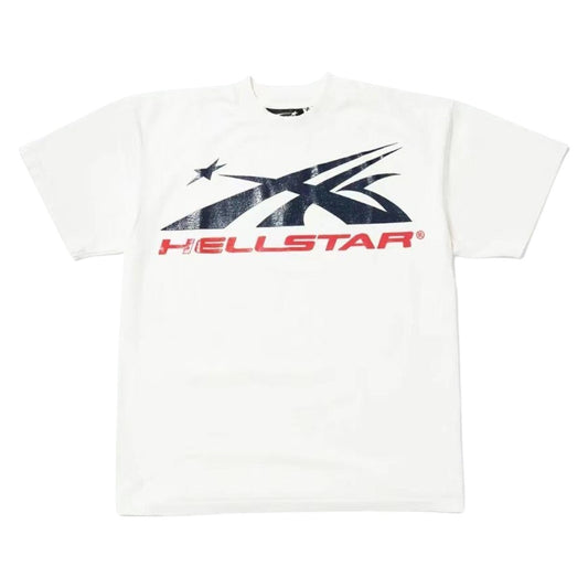 OFFCODE.USA white 100% cotton loose-fit crew neck Hellstar graphic t-shirt with distressed print.