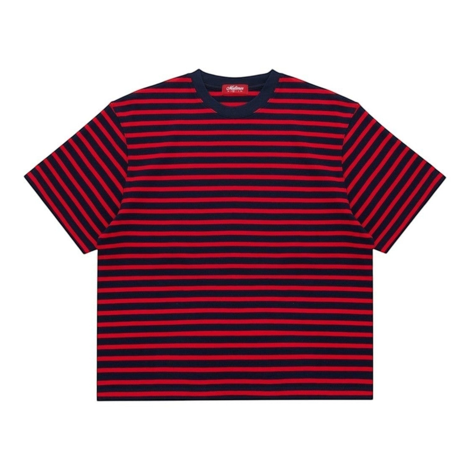 OFFCODE.USA Freddy T-Shirt in navy and red horizontal stripes, made from 100% cotton.
