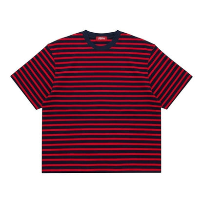 OFFCODE.USA Freddy T-Shirt in navy and red horizontal stripes, made from 100% cotton.