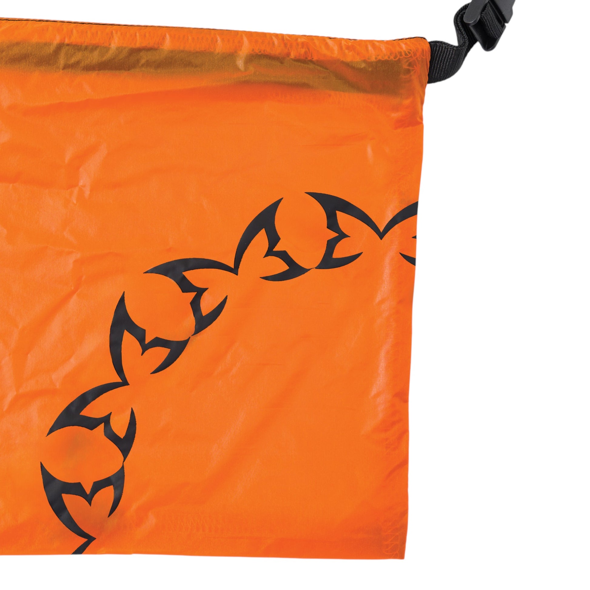 OFFCODE.USA orange translucent nylon jacket with black applique logos, hood toggles, and waist toggles.