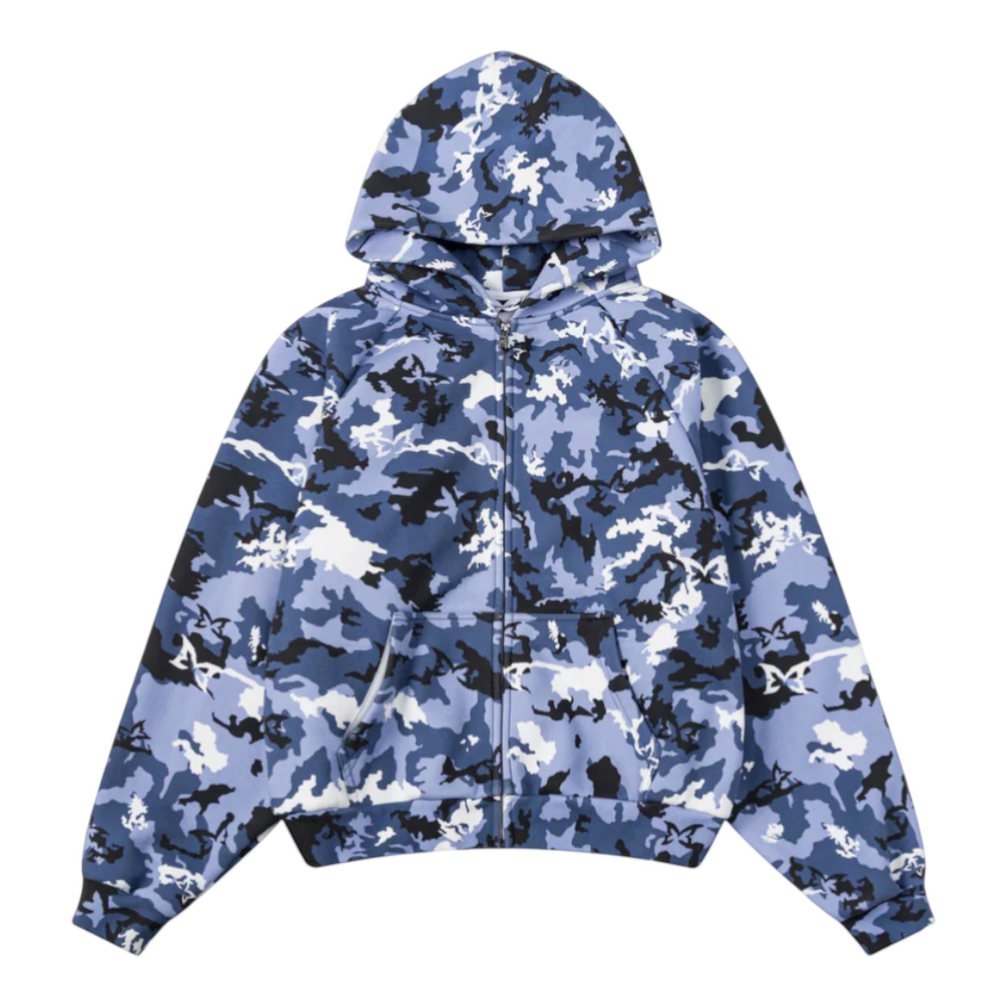 OFFCODE.USA Terrain Hood blue camouflage zip-up hoodie with front pockets and hood.