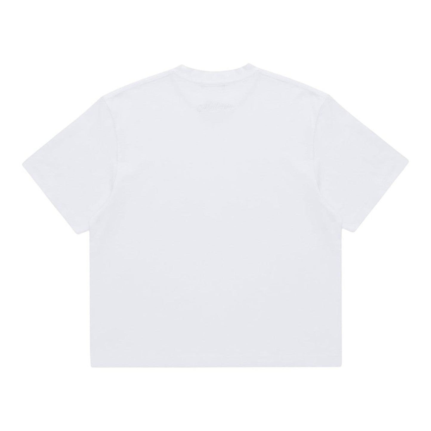 OFFCODE.USA white cotton t-shirt with a subtle embroidered logo on the back neck.