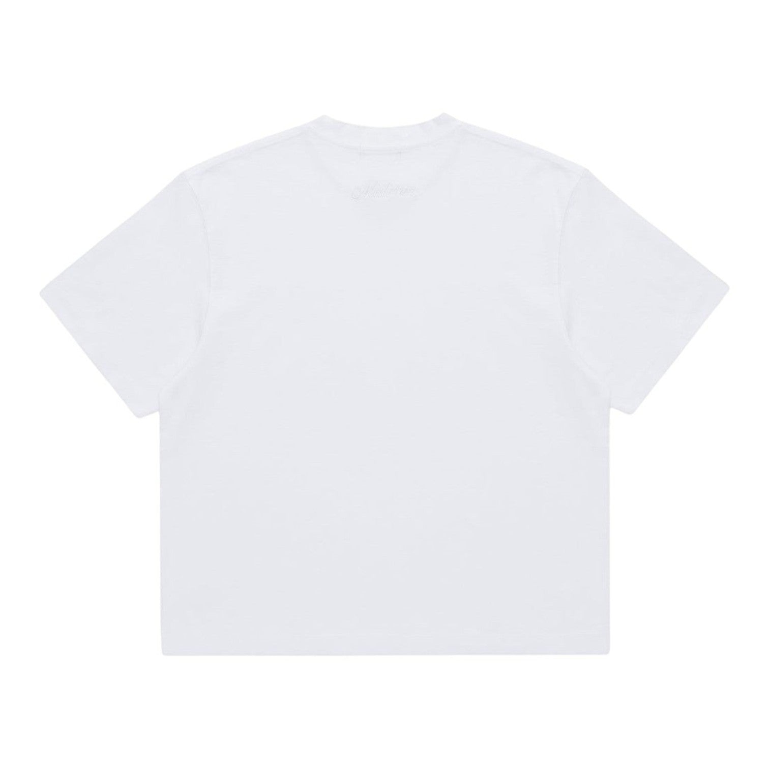 OFFCODE.USA white cotton t-shirt with a subtle embroidered logo on the back neck.